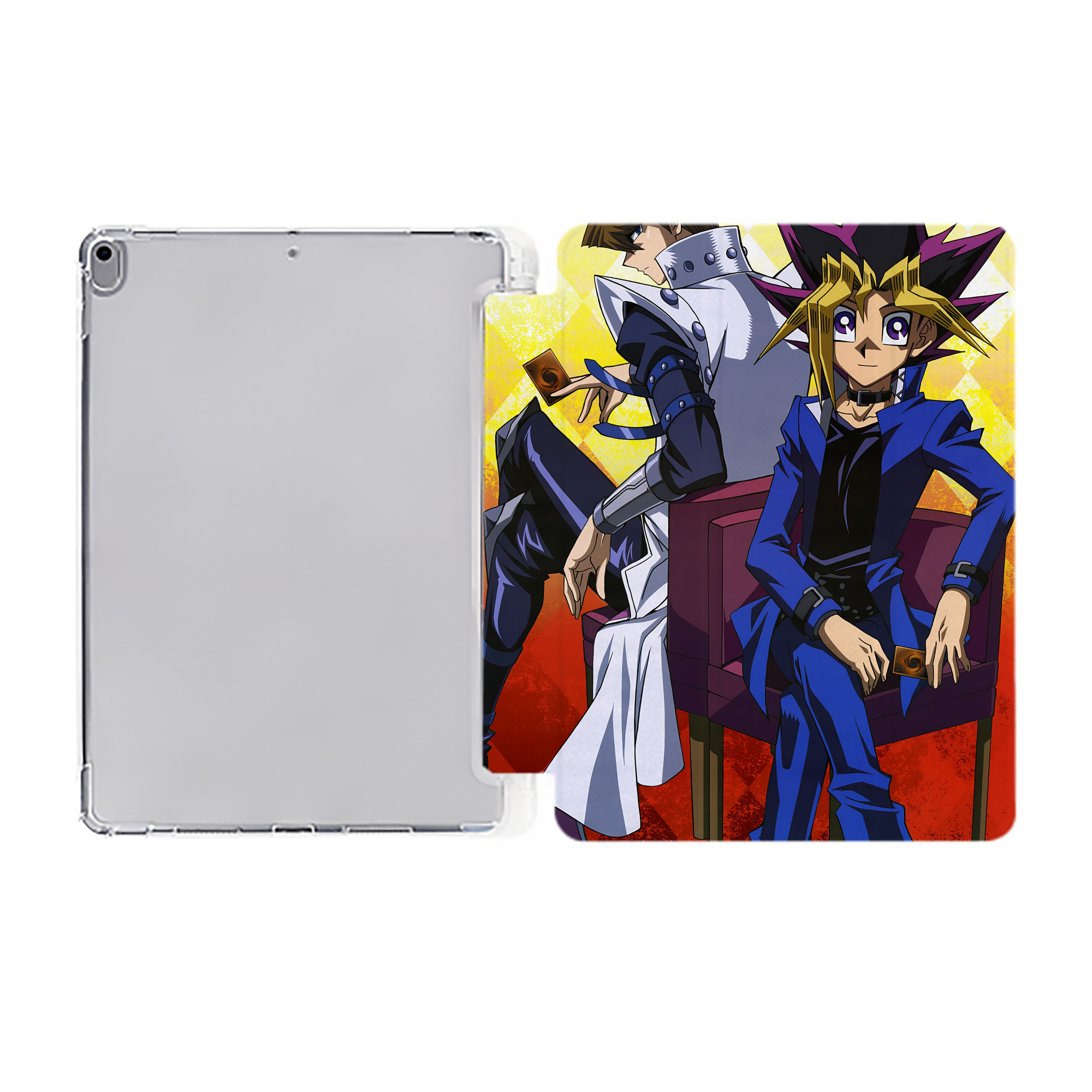 （画像用） 遊☆戯☆王 Yu-Gi-Oh! IPad ケース ペン収納付き 三つ折りスタンド PUレザー×シリコン 対応機種9.5/10.5/10.9インチ
